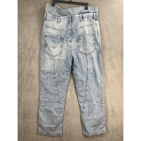 Free People Noah Foldover Jeans Size Medium Exposed Button Slouchy Stripe - Picture 5 of 10